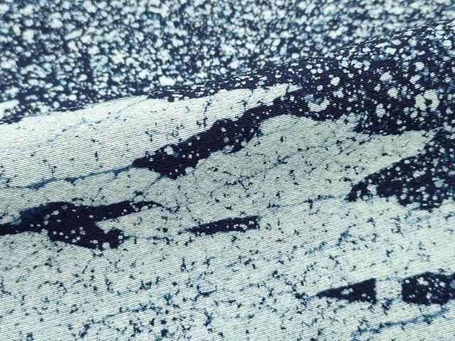 平和屋着物●藍友禅作家　橋詰清貫　小紋　草花文　たたき染め　正絹　逸品　AAAY0227zg 平和屋着物○藍友禅作家 橋詰清貫 小紋 草花文 たたき染め 正絹