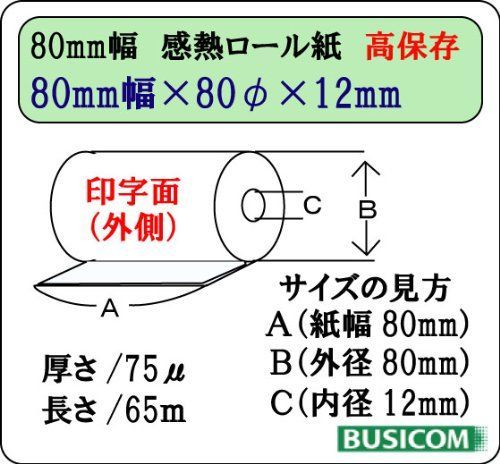 感熱レジロール紙 80mm幅×外径80φ×内径12mm