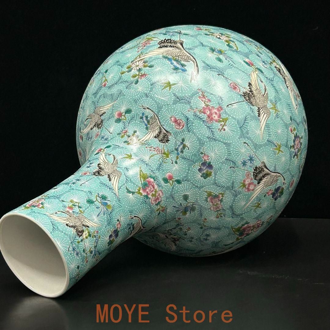 青地粉彩百鶴図夜光天球瓶   現代工芸品 美術品 装飾品  置物 青地粉彩百鶴図夜光天球瓶 現代工芸品 美術品 装飾品 置物