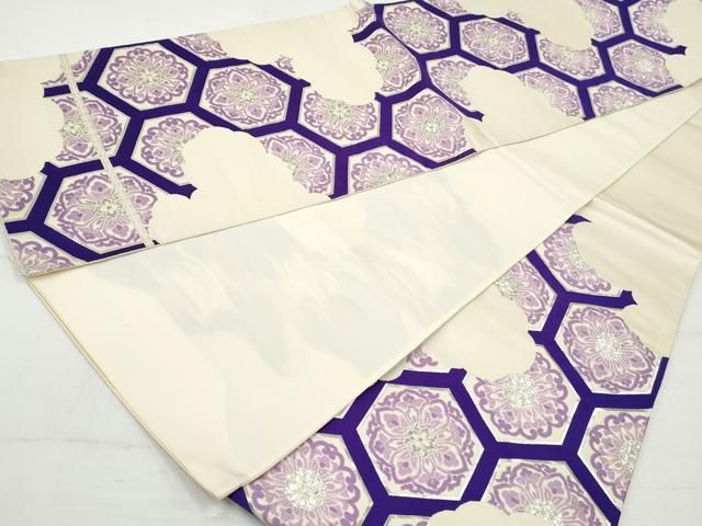 平和屋着物◎六通柄袋帯 唐織 亀甲正倉院花文 銀糸 正絹 逸品
