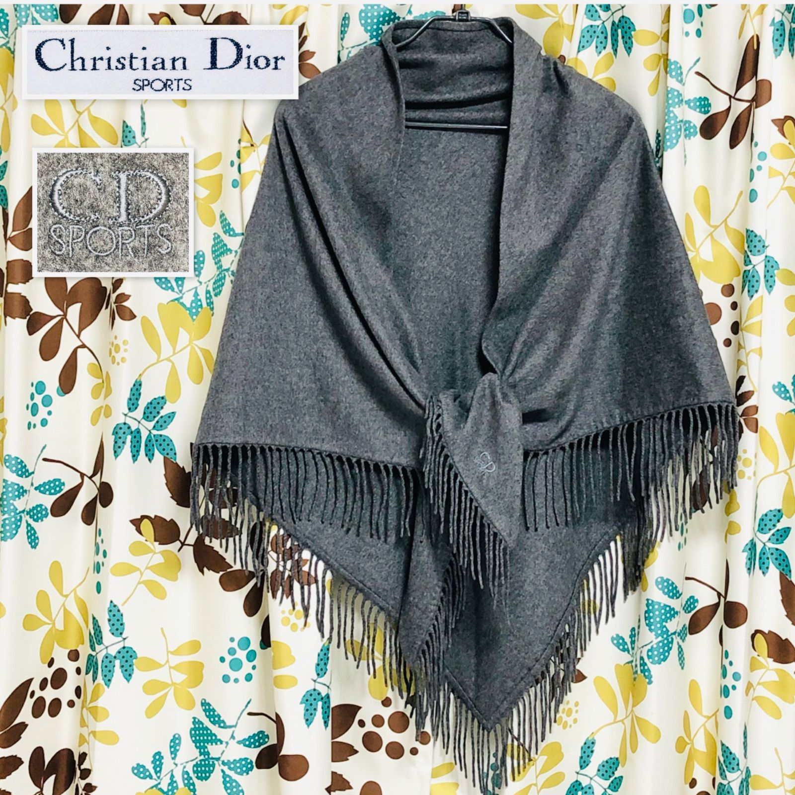 ★Christian Dior 大判ストール　ひざ掛け 毛 100% 青 ☆Christian Dior 大判ストールひざ掛け 毛 100% 青