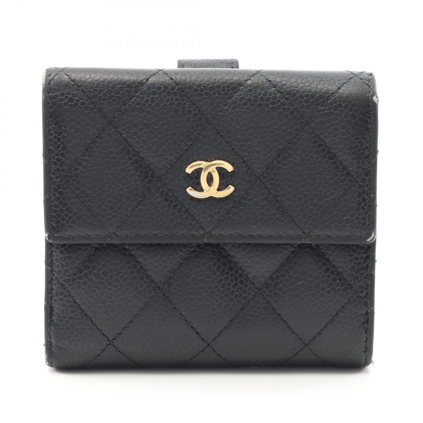 シャネル CHANEL Wホック財布 マトラッセ A48980 ブラック キャビアスキン グレインドカーフ Wホック財布 レディース Used B