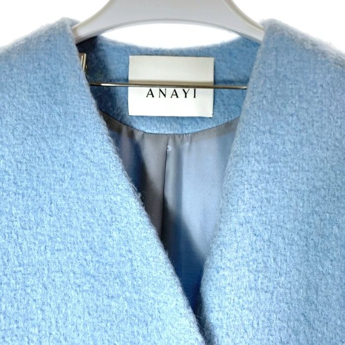 ANAYI モヘヤ シャギー Vネックノーカラーコート 36