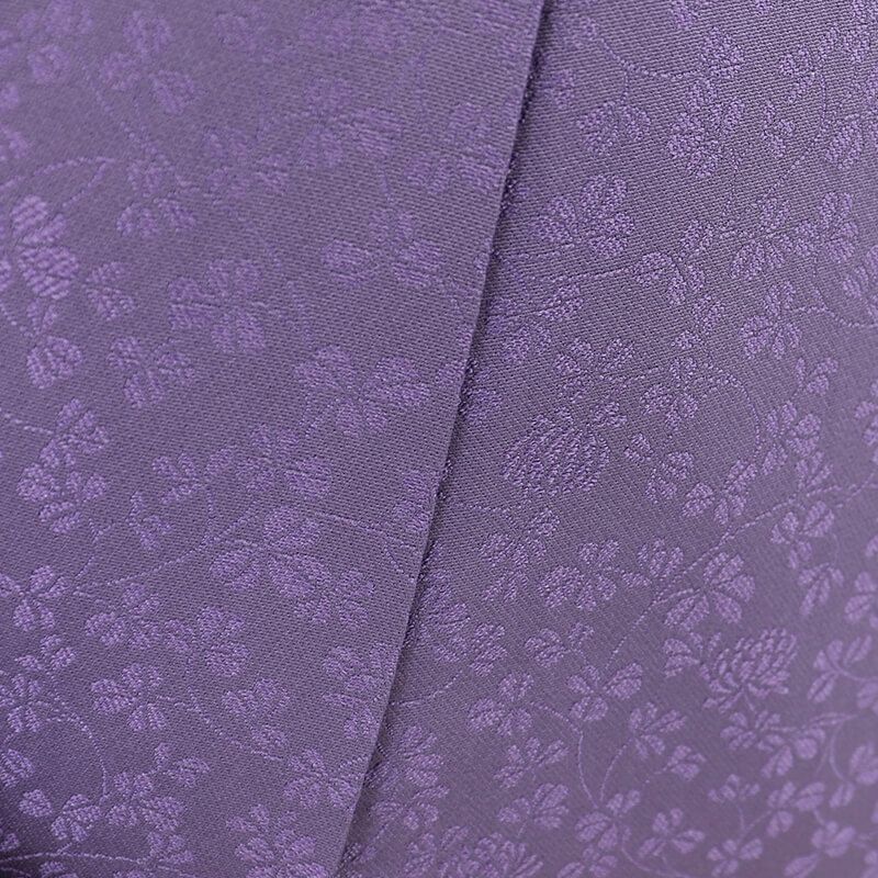 コシノアヤコ 色無地 無地着物 袷 レディース 正絹 紫 クローバー 紋なし デザイナー 身丈159cm 裄丈64.5cm フォーマル Mサイズ相当 リサイクル着物