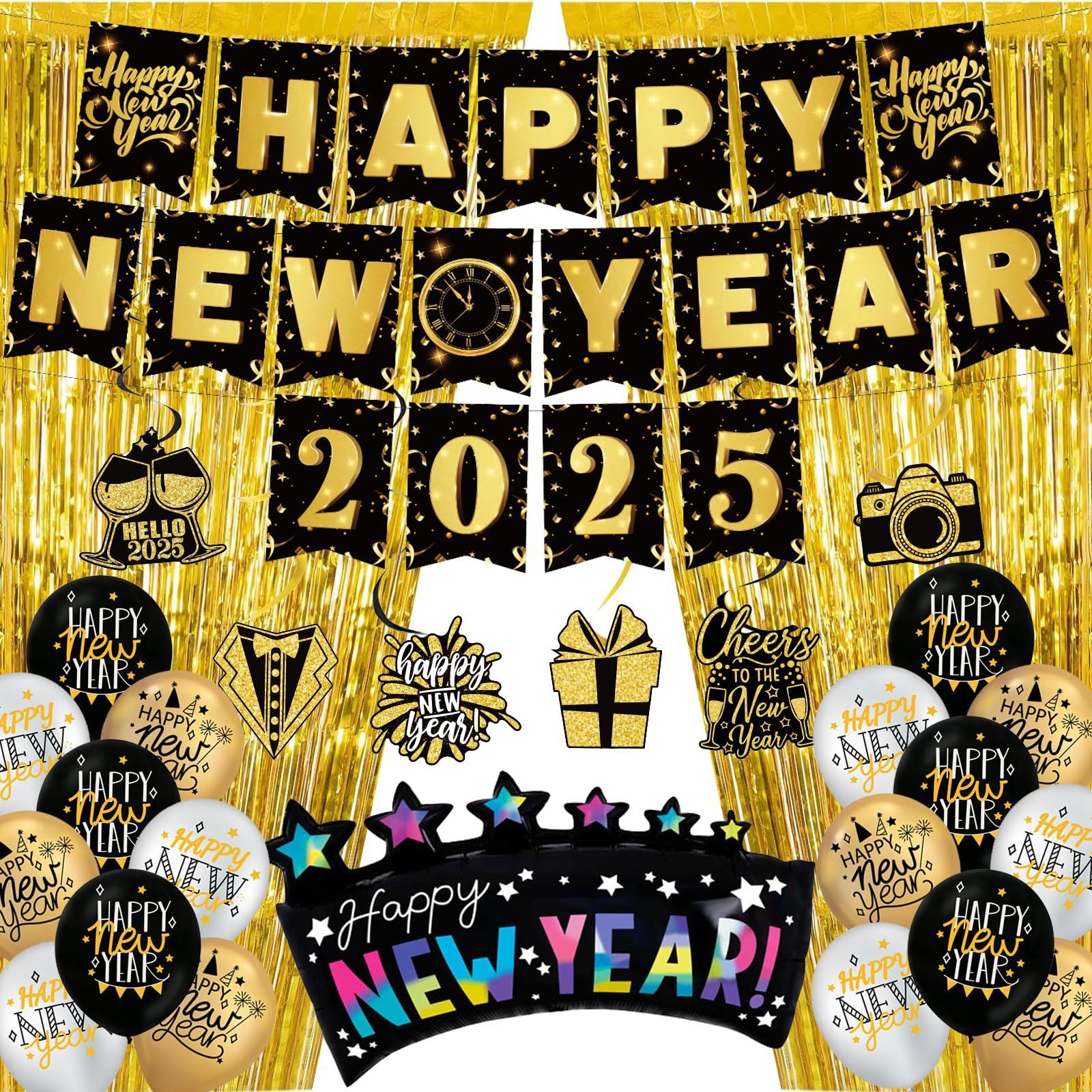 【赤字超特価，大得価】 ハンギングスワータッセルカーテン 写真道具 アルミバルーン YEARガーランド NEW NEW HAPPY 店舗装飾 雰囲気 家庭 YEARパーティーデコレーション 新年飾りHAPPY 2025数字風船バルーン PRATYUS新年飾り パーティグッズ