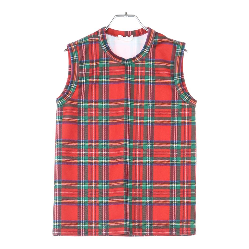 COMME des GARCONS コムデギャルソン 06SS タータンチェック 転写プリント ノースリーブカットソー レッド レディース GQ-T017 AD2005