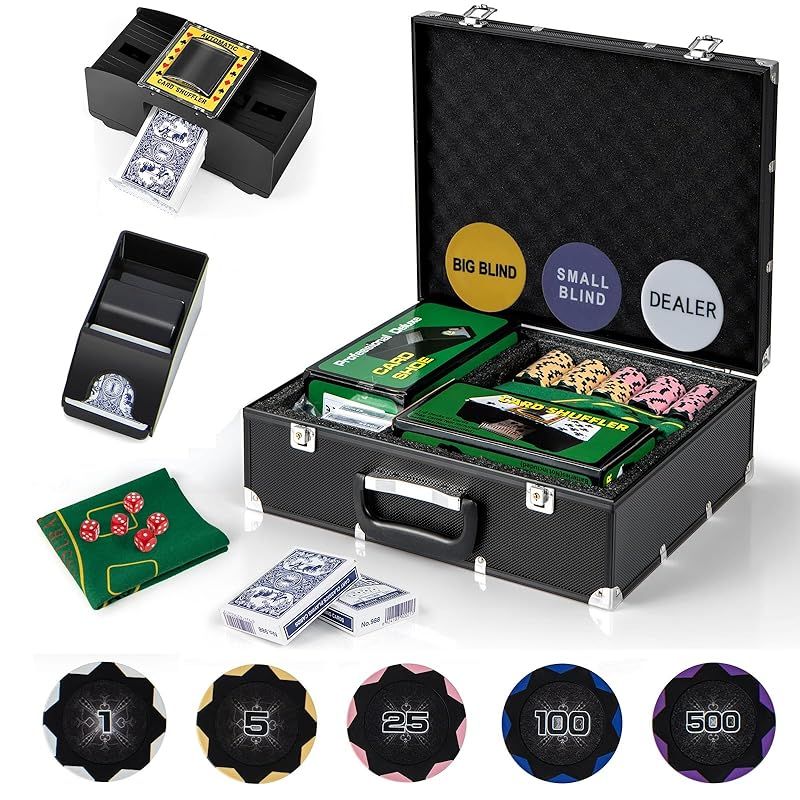 BestBuy ポーカーチップ ポーカーセット 数字入り チップ300枚 チップセット カジノチップ カジノゲーム カジノセット ブラックケース-カードシュー-カードシャッフラー ト-ランプ-サイコロ-マット付き ブラック300枚数字14g