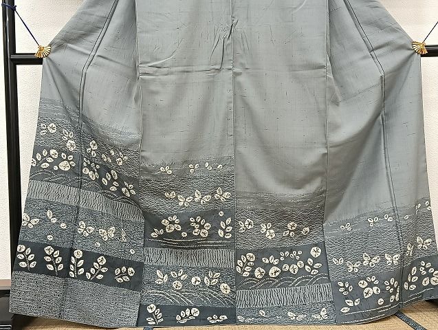 平和屋着物○伝統工芸士 七代目 吉澤与市 訪問着 紬地 花蝶横段文 正絹