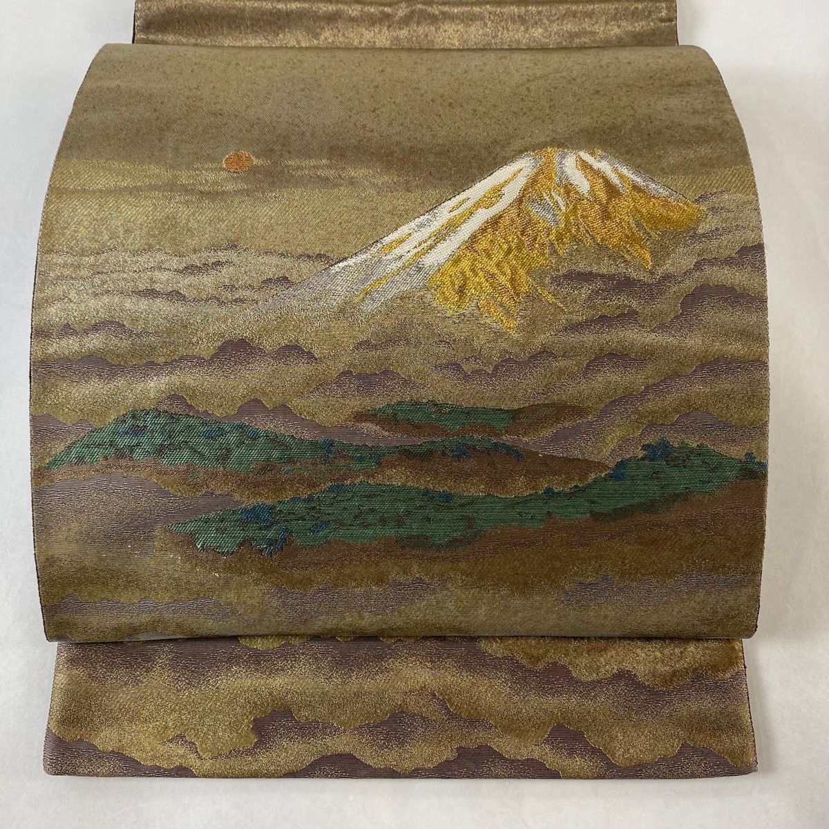 横山大観 落款入 西陣織 じゅらく 袋帯 未仕立て品 純白金 金糸