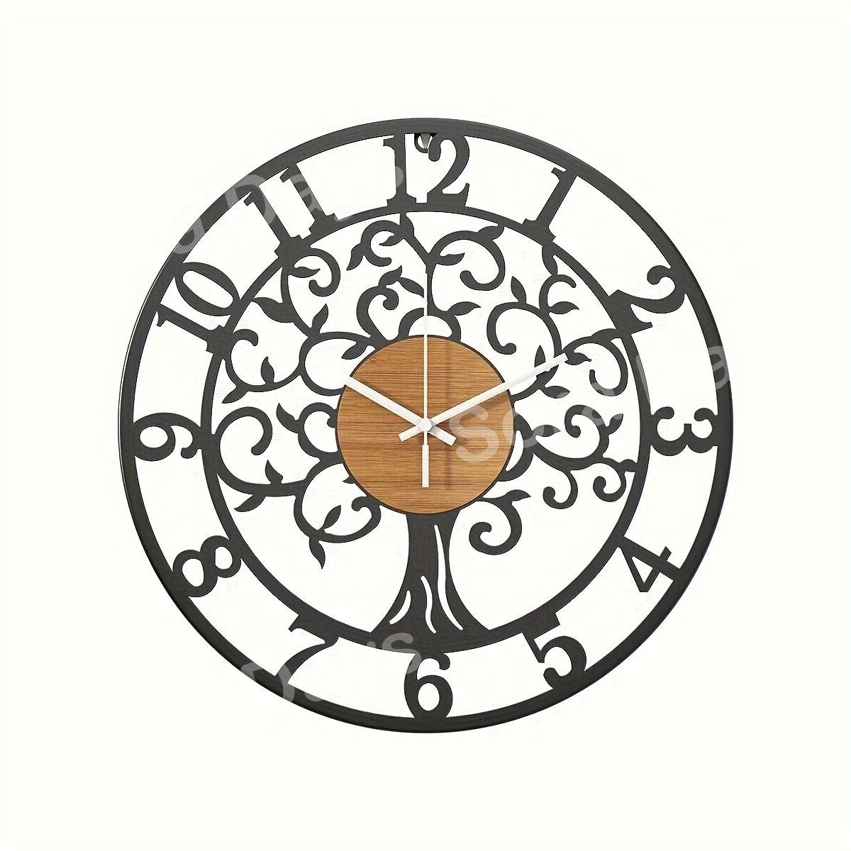 壁掛け時計 木製 ツリー ナチュラル 静音 北欧 金属製 おしゃれ かわいい インテリア 木製装飾 大型 ウッド調 見やすい ウォールクロック 大きい ラウンド 静か リビング 寝室 部屋飾り 新生活 電池式 ブラック 直径40cm 34cm