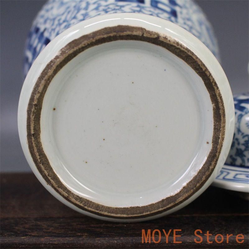 清青花双喜纏枝紋将軍蓋缶 景徳鎮 陶磁器 装飾品 現代工芸品 美術品 置物 清青花双喜纏枝紋将軍蓋缶 景徳鎮 陶磁器 装飾品 現代工芸品