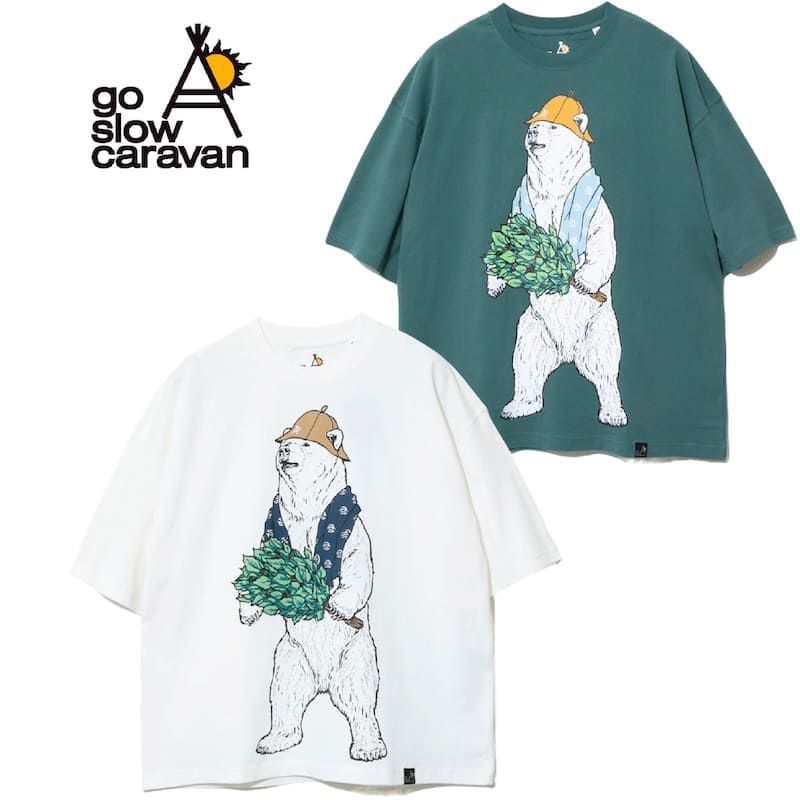 新品 メンズ ゴースローキャラバン go slow caravan 半袖 Tシャツ 半袖Tシャツ ティーシャツ サウナ クマ 熊 ヴィヒタ ロウリュ ユニセックス レディース 白 ホワイト ブルー グリーン