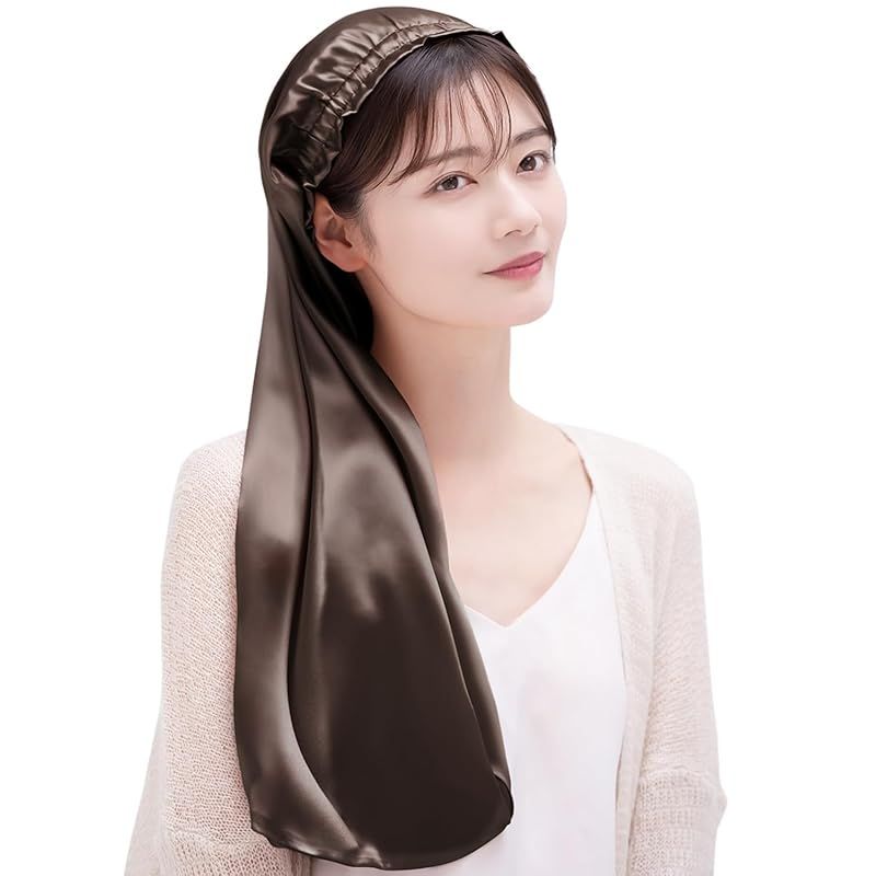 COCOSILK シルク ナイトキャップ ロングヘア用 シルクキャップ 筒型 ナイトキャップ ロング 髪 シルク 筒 ロングヘア 筒状 ヘアキャップ 75cm ブラウン Free Size