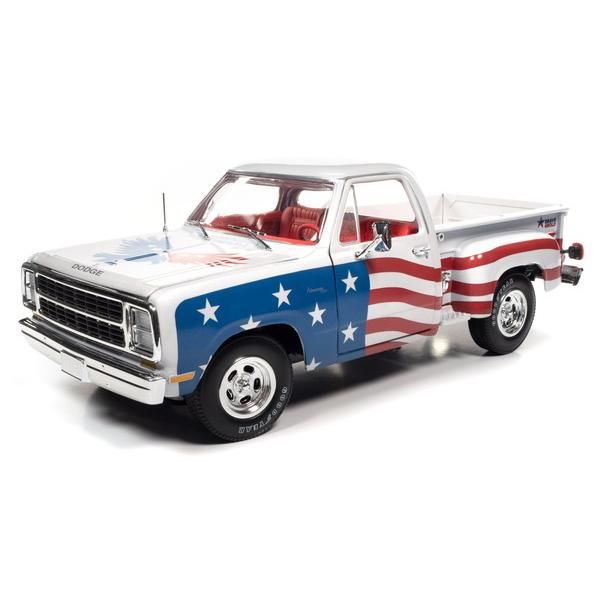 新品 AUTOWORLD 1/18 1980 ダッジ ピックアップ ステップサイド アメリカ愛国旗グラフィックス 完成品ダイキャストミニカー  [佐川急便]