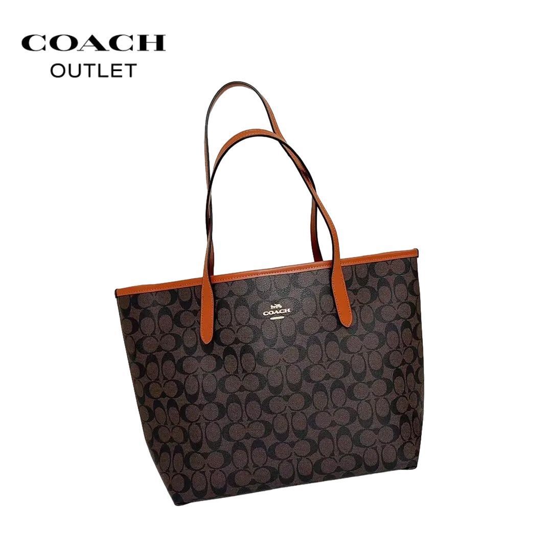 COACH コーチ F5696 シグネチャー PVC×レザー シティー トートバッグ レディース ショルダーバッグ 肩掛け チャコール×オレンジ  アウトレット - メルカリ