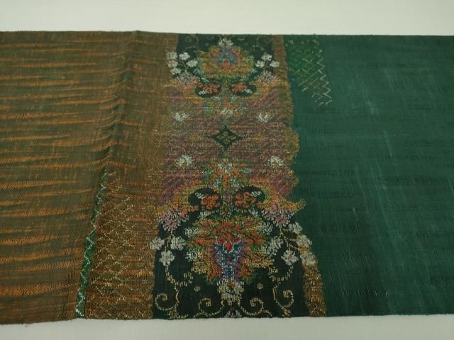 平和屋着物▽西陣　老舗　渡文謹製　手織　すくひ　太鼓柄袋帯　スリーシーズン帯　春　夏　秋　更紗花文　金銀糸　正絹　逸品　DAAU5147ps 平和屋着物▽西陣 老舗 渡文謹製 手織 すくひ 太鼓柄袋帯 スリー