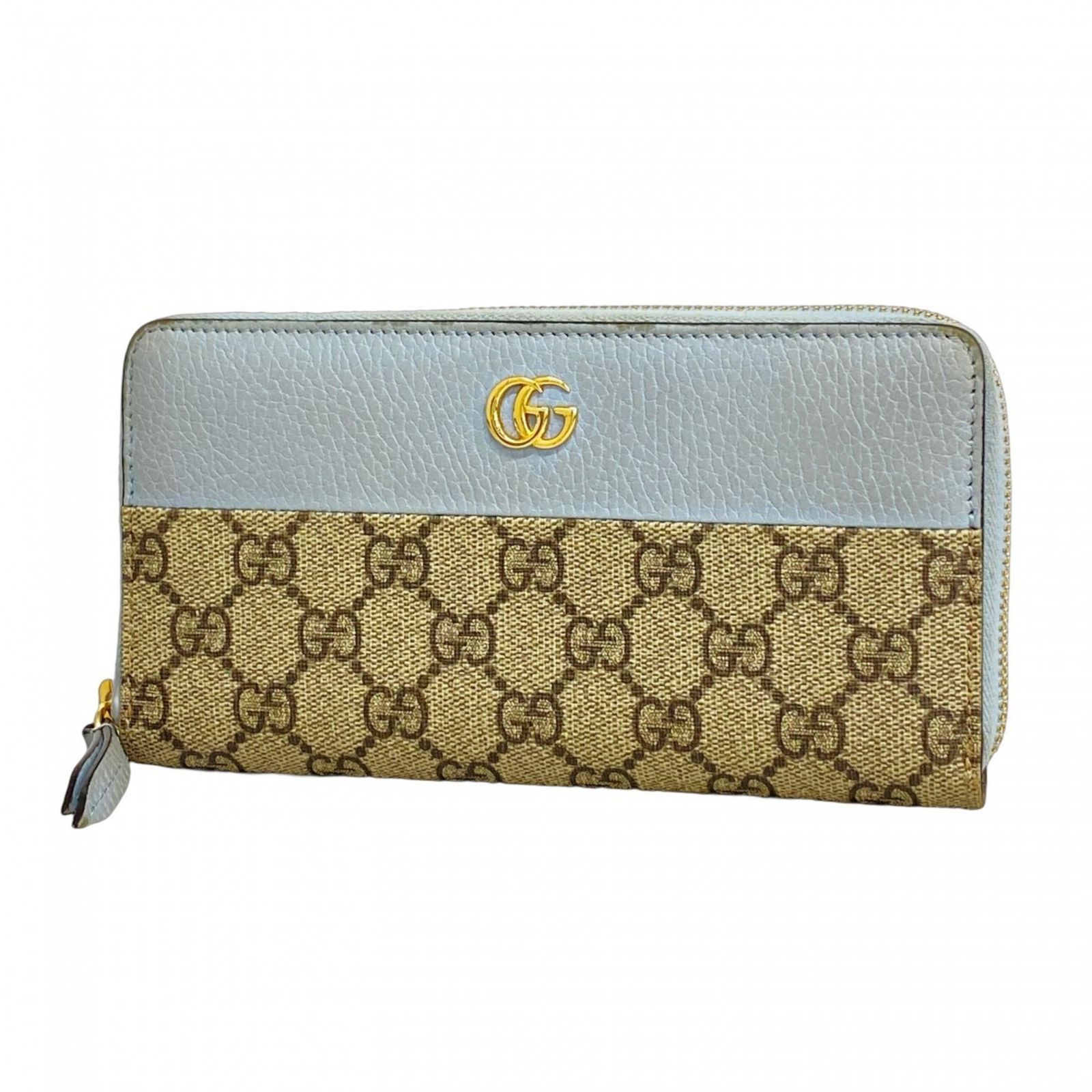 グッチ Gucci グッチ 長財布 GGマーモント GGスプリーム 456117 レザー ベージュ ライトブルー レディース