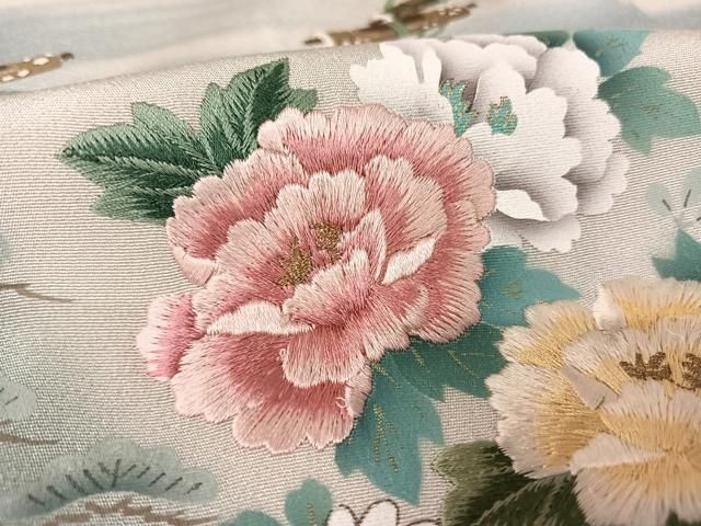 平和屋着物○英王室献上友禅作家 木下勝功 訪問着 手描き 刺繍 枝花文