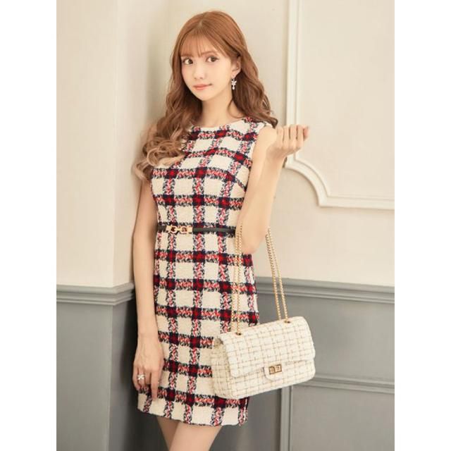 JEWELS / ジュエルズ】チェックツイードドレス レッド×ホワイト