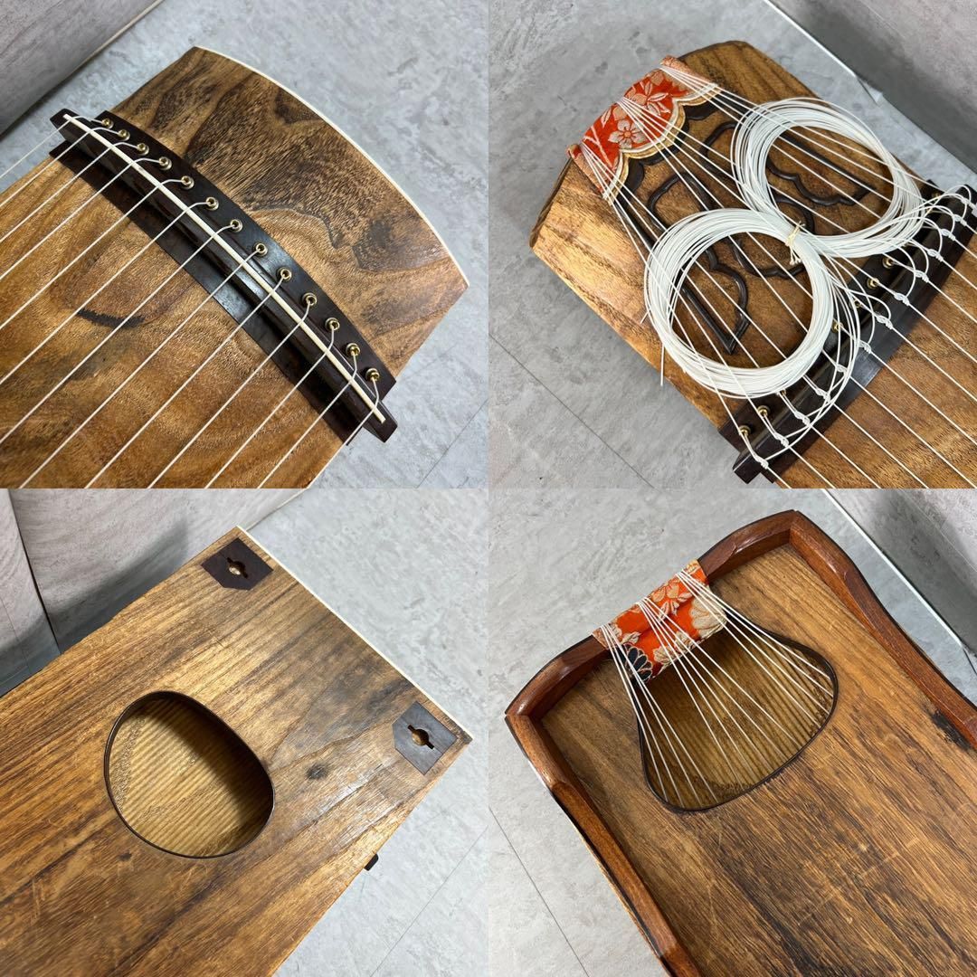 高級　在銘　秀甫作　琴　筝　透かし玉縁包み柏葉　金蒔絵　弘祥刻　13弦　琴柱 高級 在銘 秀甫作 琴 筝 透かし玉縁包み柏葉 口前金蒔絵 弘祥刻