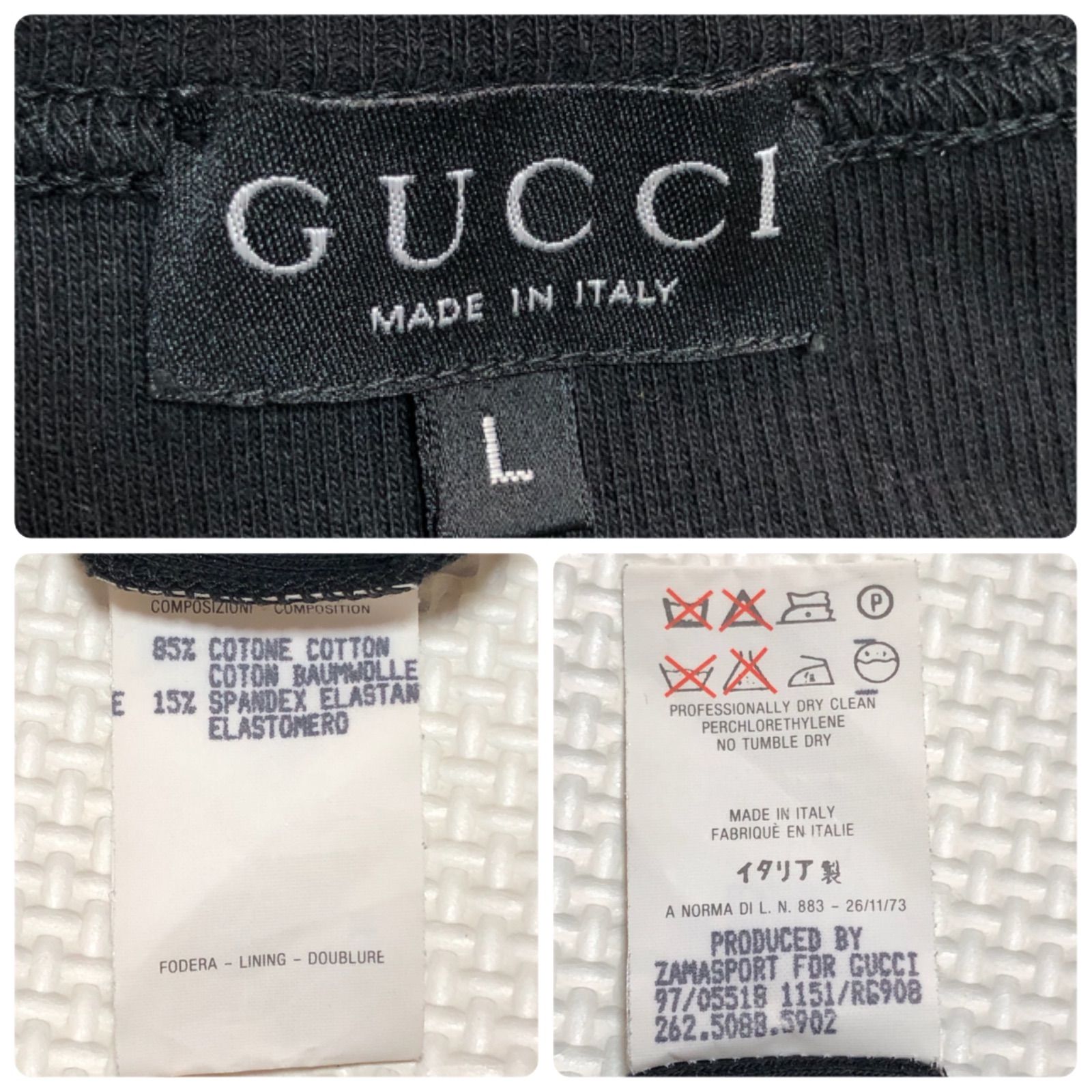 ■極美品■GUCCI グッチ　リブニットトップス　ヘンリーネック　長袖　カギホック比翼仕立て　sizeL  イタリア製　エラスタン混コットン　ブラック　レディース