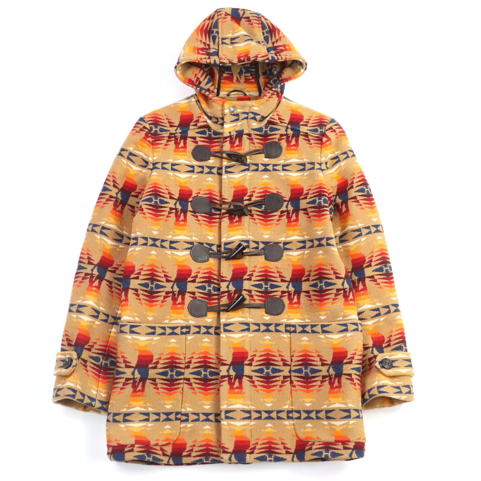 ○HYSTERIC GLAMOUR PENDLETON ヒステリックグラマー ペンドルトン 0234AC03 ウール コットン HYS TIMES総柄 トグルボタン ダッフルコート マルチカラー S 正規品 メンズ 定価121 000円
