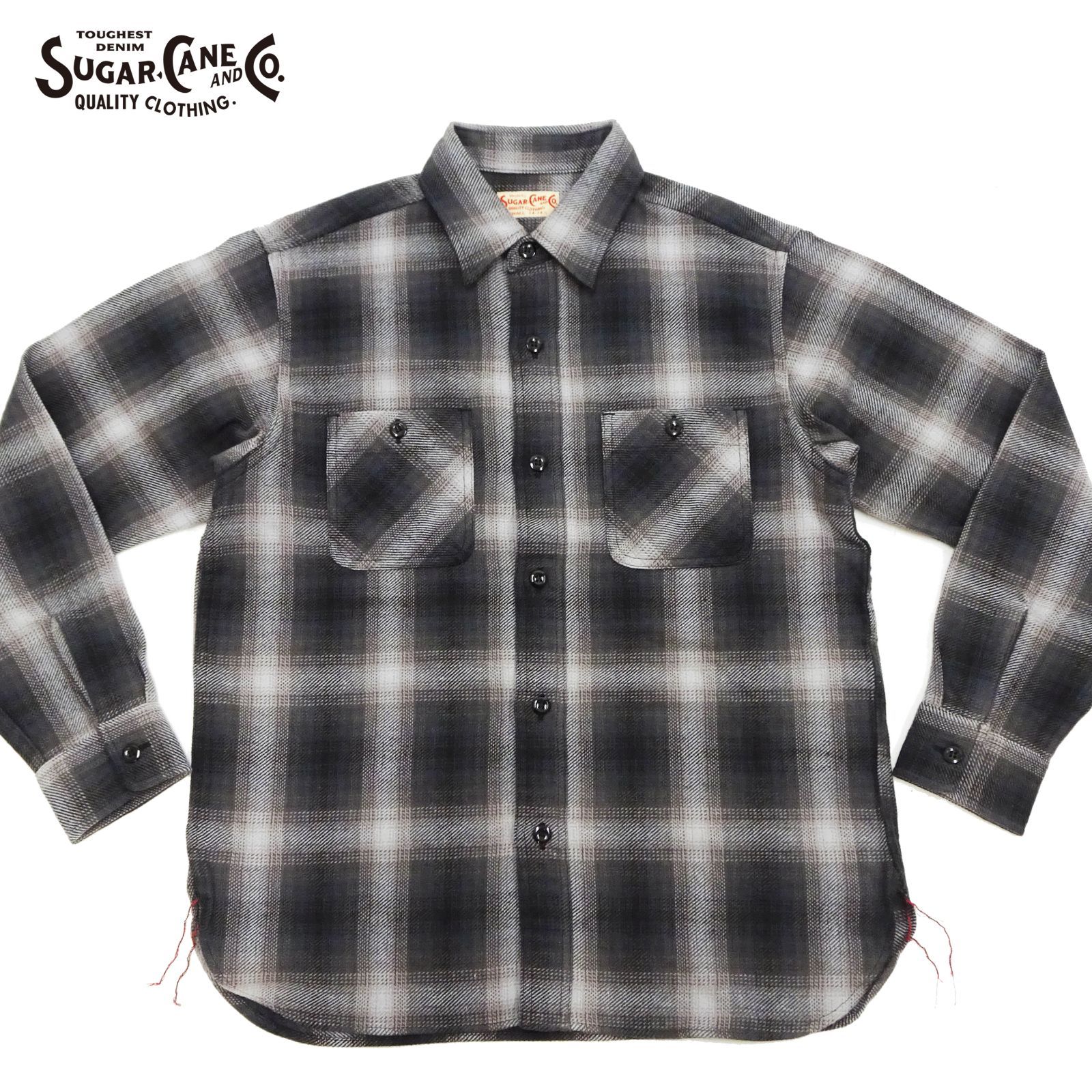 SUGAR CANE 長袖シャツ ブラック/グレーチェック Lサイズ SUGAR CANE