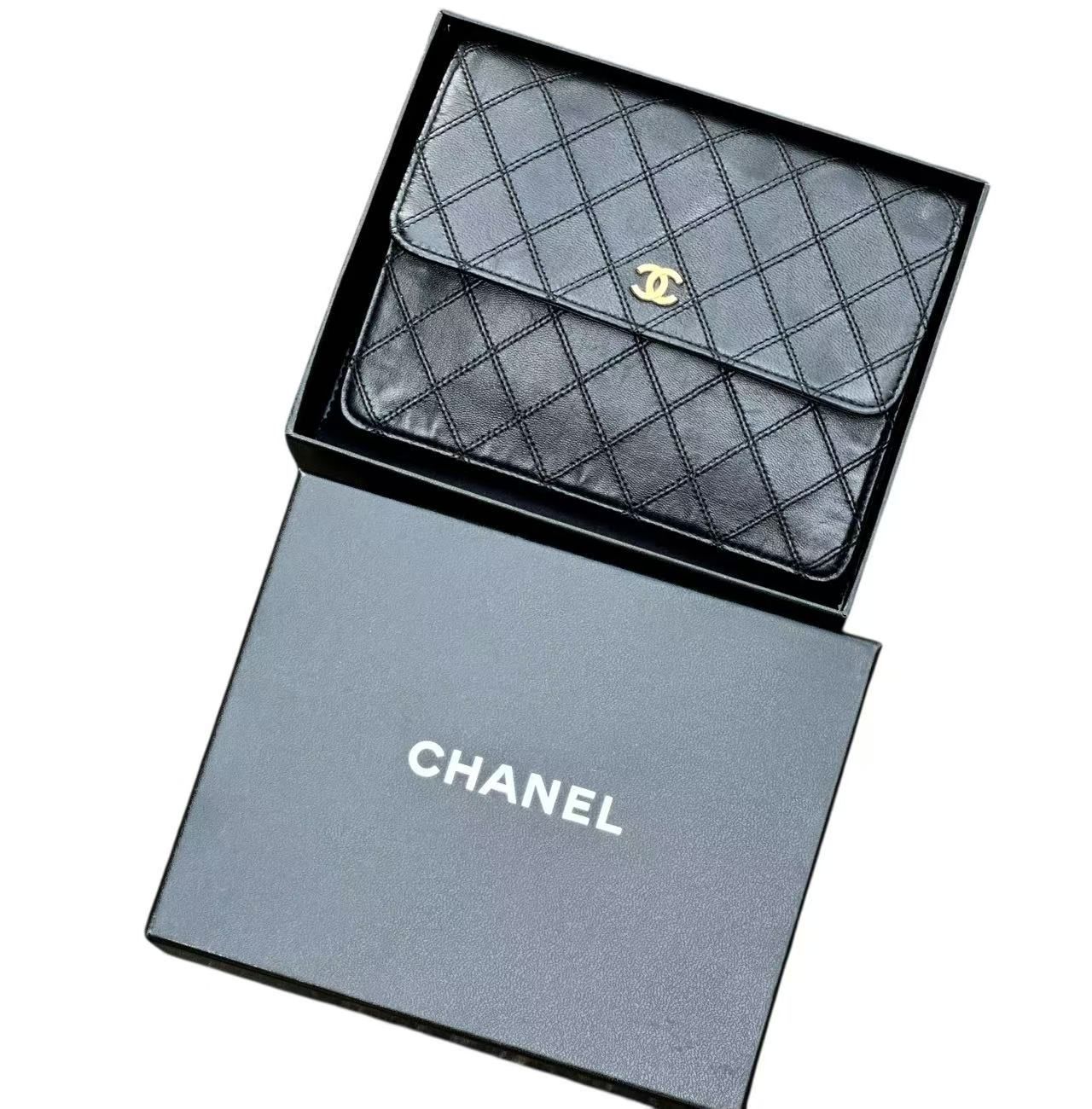 ◆本物シャネルCHANELビコローレラムスキンココマークCCゴールド金具クラッチバッグセカンドバッグポーチ長財布ポーチ黒金ブラック