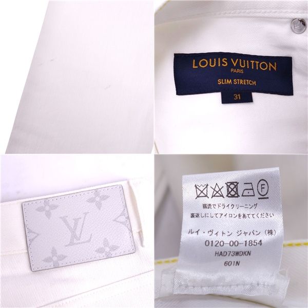 美品 ルイヴィトン LOUIS VUITTON パンツ デニムパンツ ジーンズ スリム モノグラム LV刺繍 ボトムス メンズ 31 ホワイト