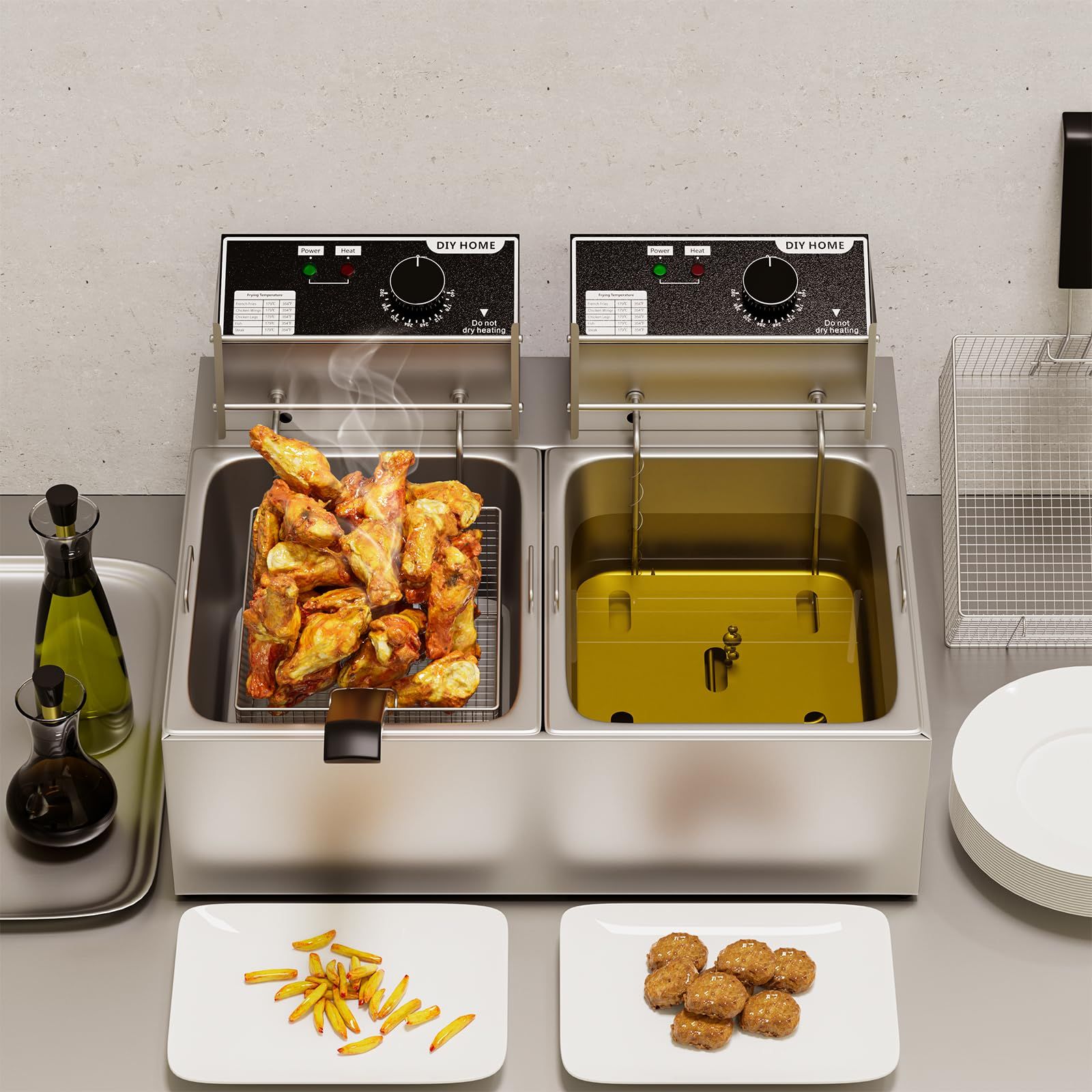 20L業務用電気フライヤー 3400W卓上フライヤー 2×6L取り外し なバスケット付き 温度調節機能付きフライヤー