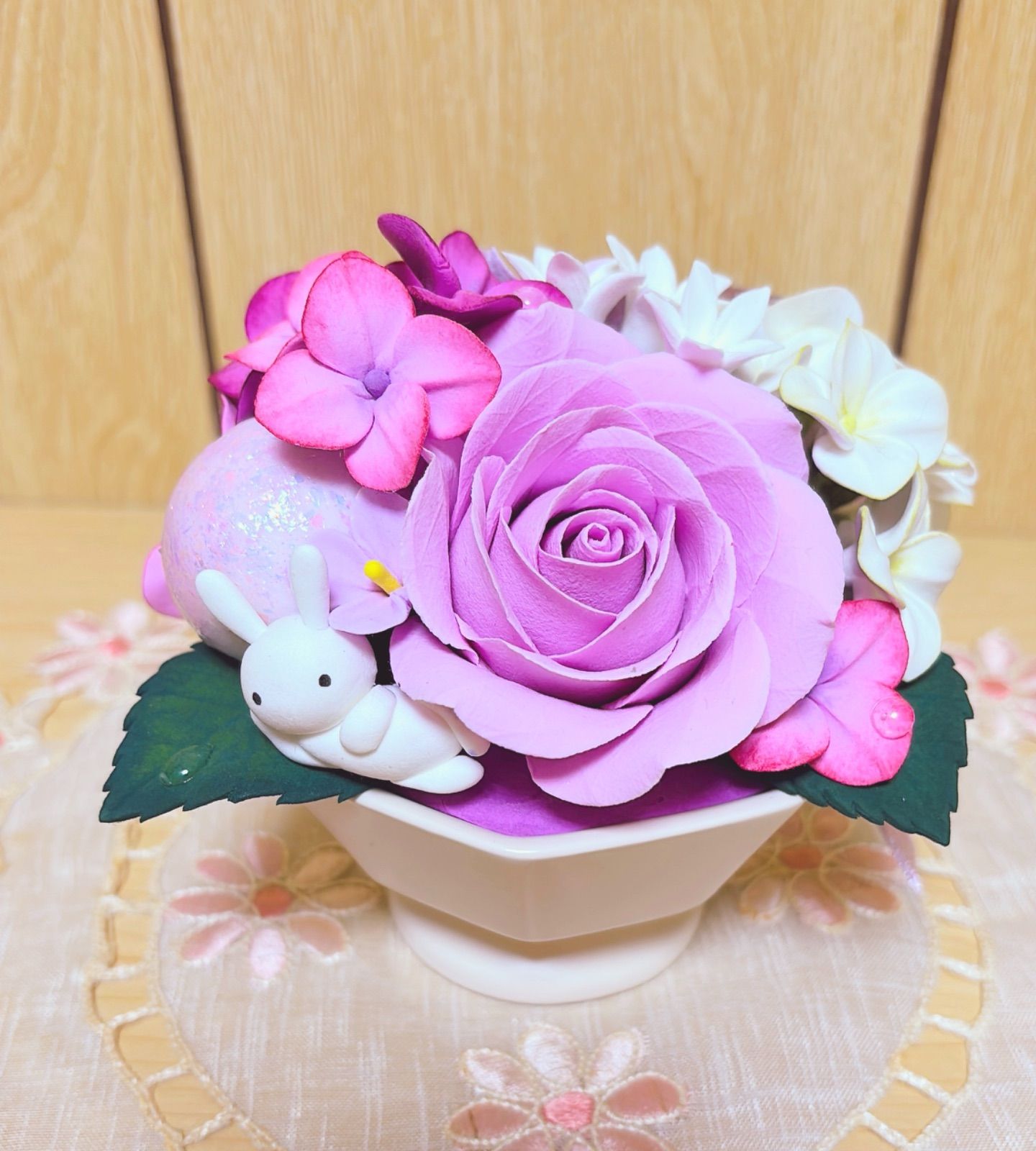 専用　紫陽花アレンジ　クレイフラワー クレイフラワー・紫陽花のアレンジメント② - メルカリ
