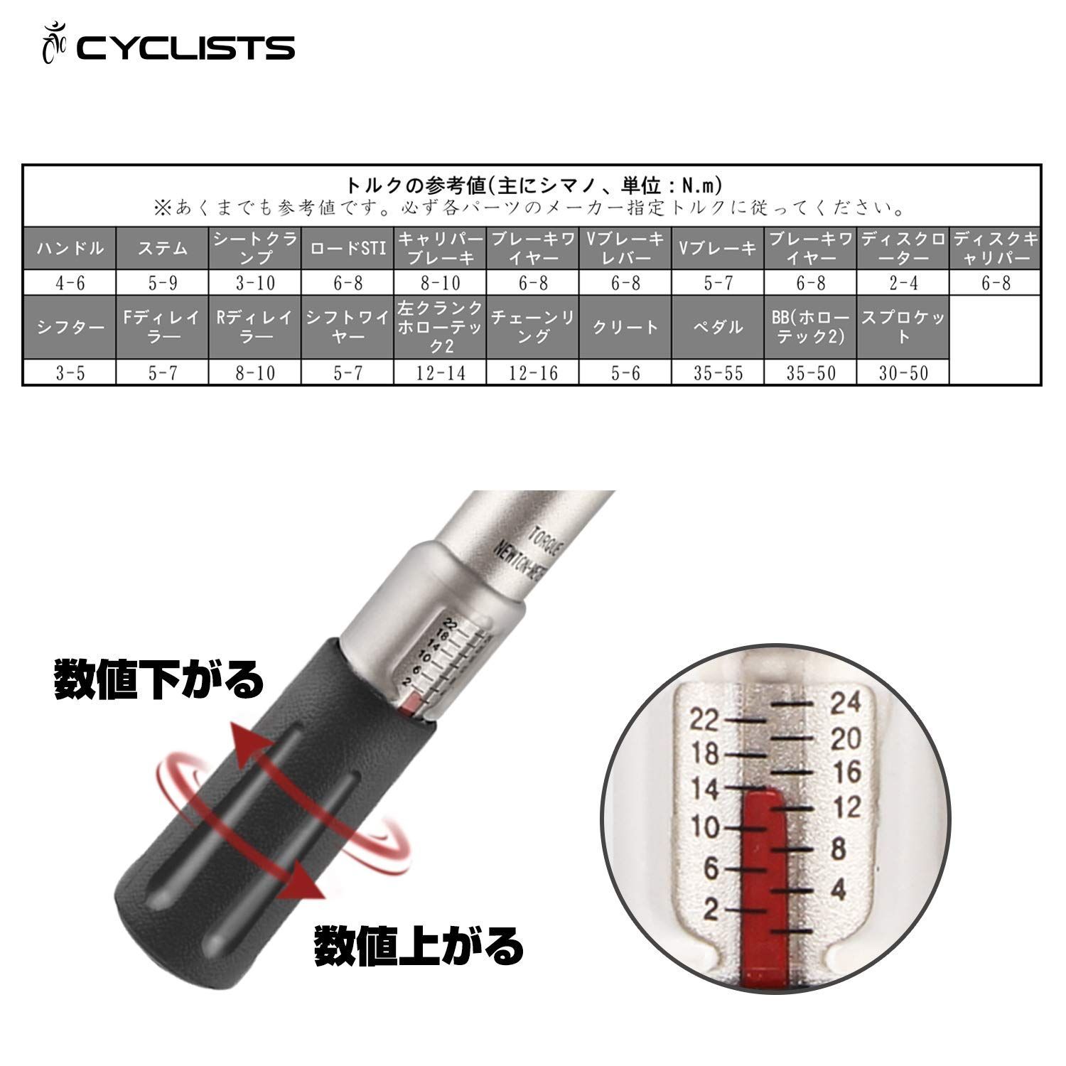 在庫セール】CYCLISTS 自転車 トルクレンチ セット 差込角 6.35mm（1/4