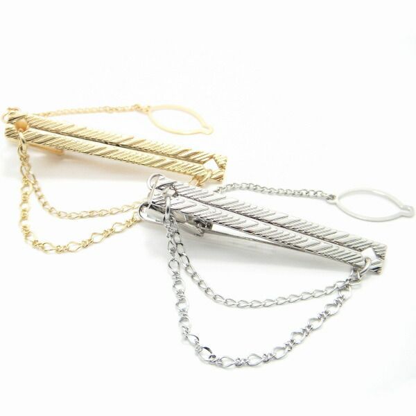 K18ゴールド ストライプネクタイピン チェーン付き タイピン ブランド ネクタイピンストライプが効いたチェーン付
