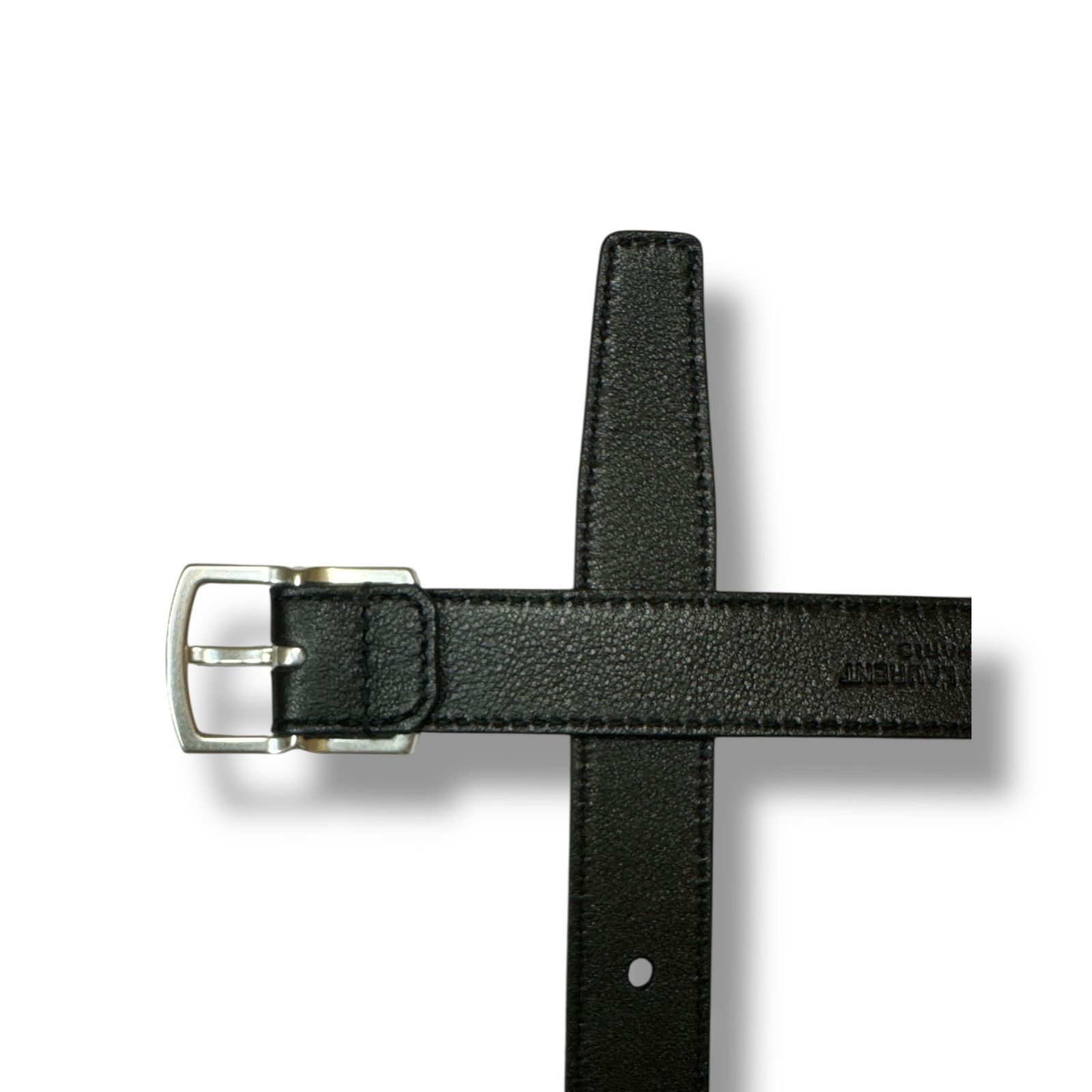 SAINT LAURENT ロゴバックルレザーナローベルト サンローラン