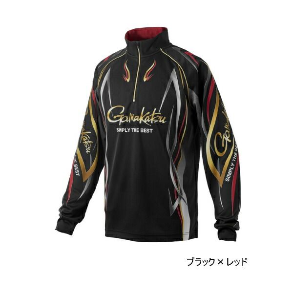 ≪ 25年4月新商品 ≫ がまかつ 2WAY プリントジップシャツ 長袖 GM-3734 ブラック×レッド Lサイズ