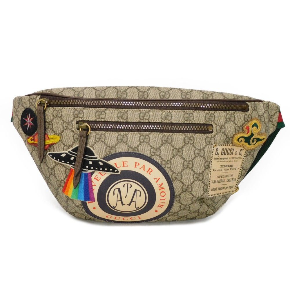 GUCCI グッチ クーリエ ベルトバッグ アップリケ マルチ ウェブストライプ GGスプリーム エンブロイダリー ベージュ ボディバッグ 529711
