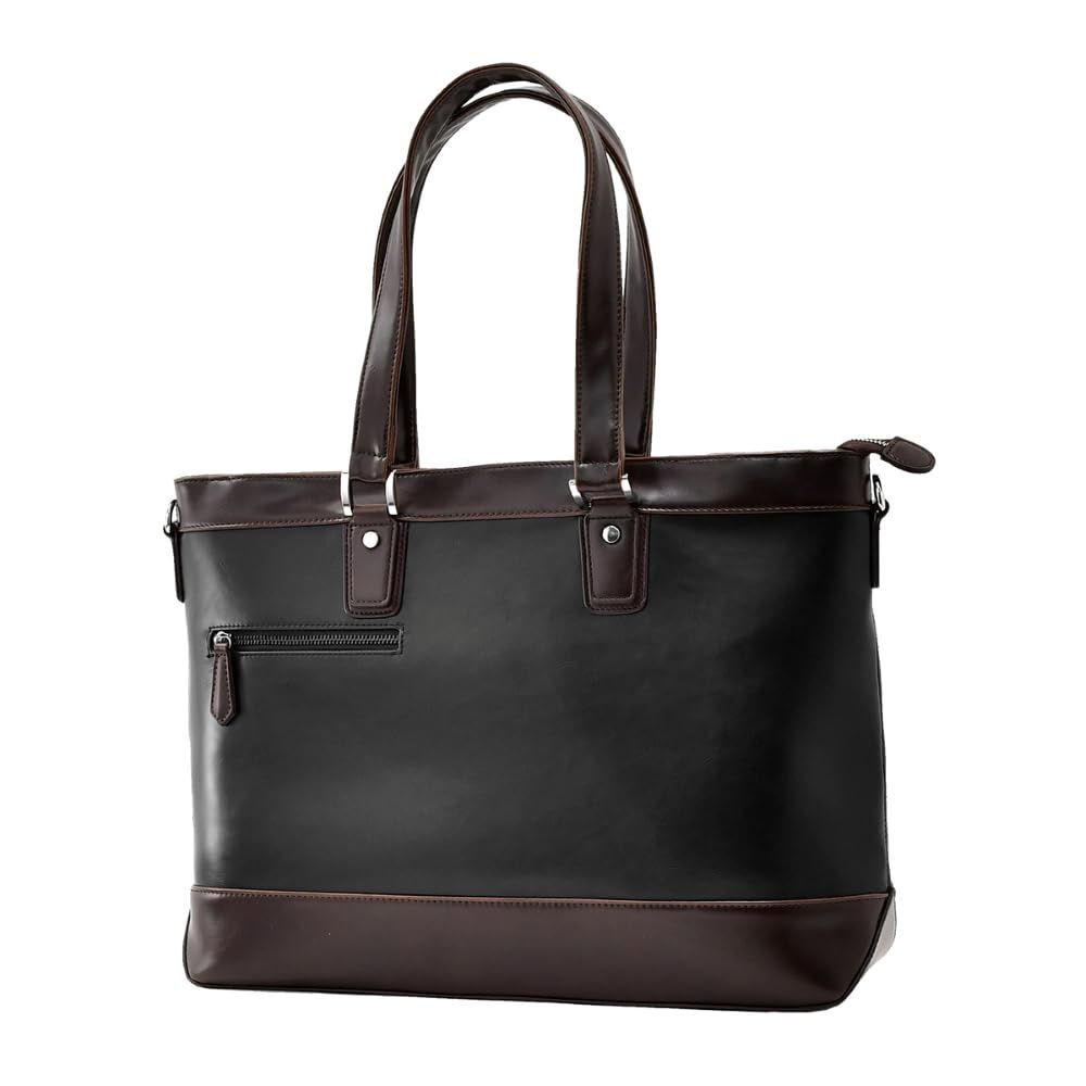 Color ブラック ブラウン_Size L Sacro トートバッグ ビジネスバッグ メンズ 大容量 カジュアル ビジネス 防水 自立 床置き PUレザー a4 13.3型PC収納 ファスナー付き 収納ポケット 肩掛けフック付き レディース 大きめ 小さ