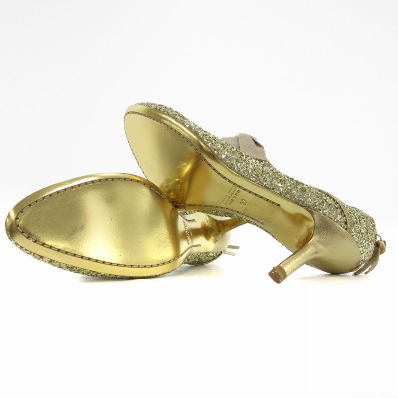 ミュウミュウビジュー付きゴールドパンプス 37 グリッター