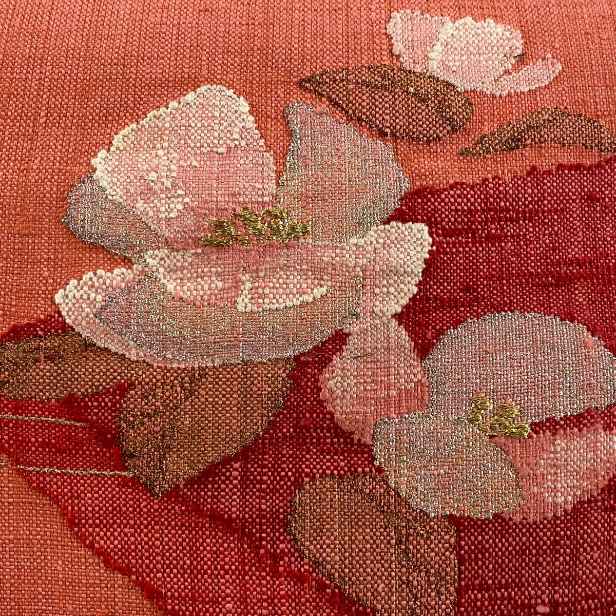 名古屋帯 美品 秀品 松葉仕立て 八寸名古屋帯 紬地 渡文 草花 金