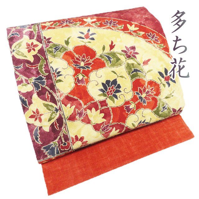名古屋帯 なごや帯 中古 正絹 縮緬地 全通 多ち花 花模様 A1228