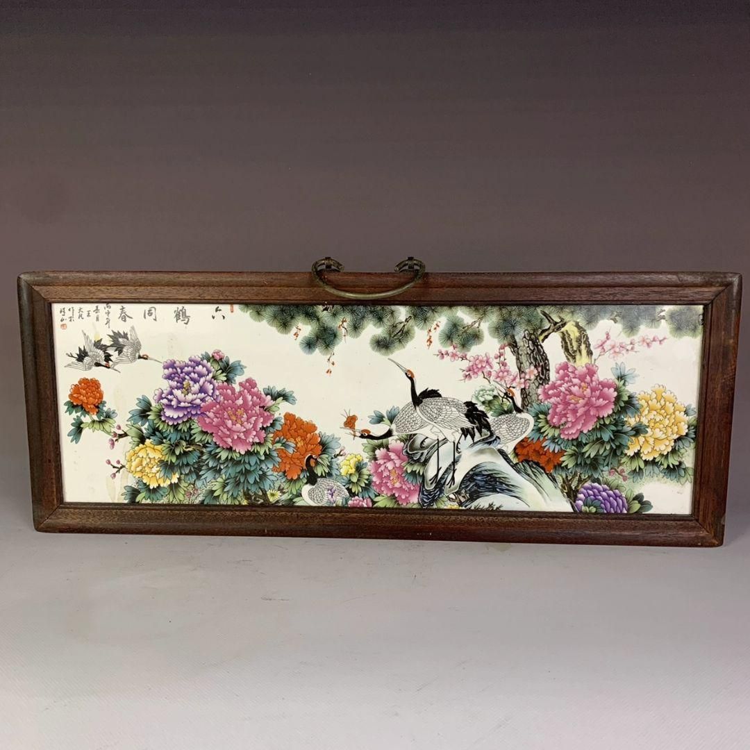 景徳鎮 粉彩六鶴同春図 陶板画 掛飾 装飾品 工芸品 美術品 置物
