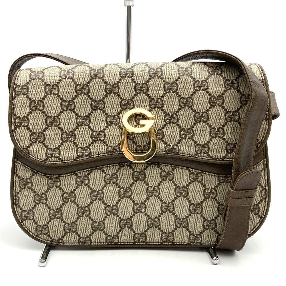 GUCCI グッチ グッチ ショルダーバッグ ミラー付き ヴィンテージ GGスプリームキャンバス レザー ブラウン ベージュ 茶色 レディース 斜め掛け