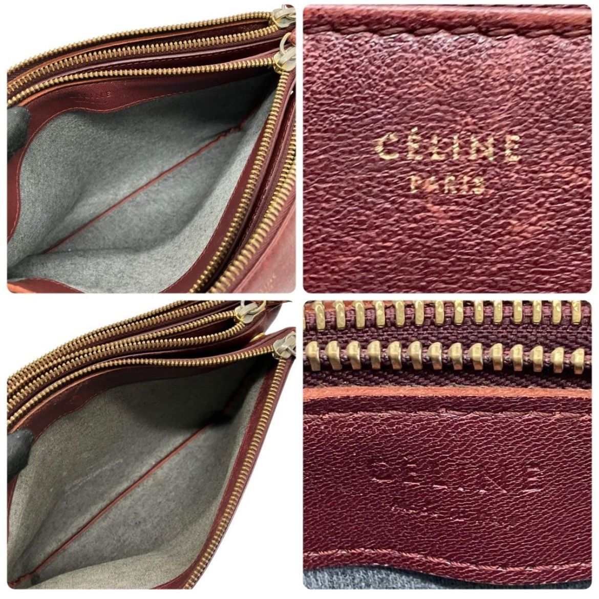 CELINE LARGE TRIO ショルダーバッグ レザー ボルドー 2277 - メルカリ