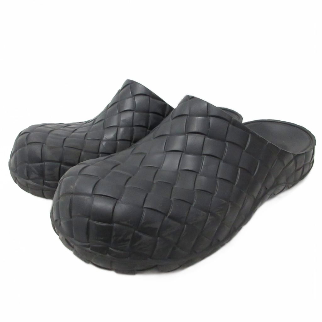 ボッテガヴェネタ BOTTEGA VENETA イントレチャート ビービークロッグ サンダル シューズ スリッポン 靴 ラバー 40 黒 ブラック AA