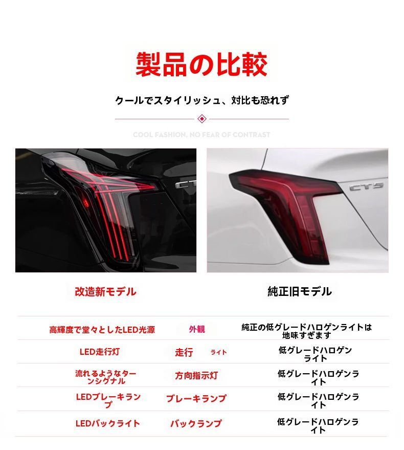 キャデラックCT5用テールランプ左右セット LEDランニングライト ブレーキランプ 流れるウインカー 高輝度 FFCRYSTALESIA_COM