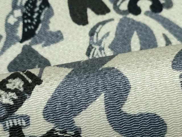 平和屋着物○全通柄 九寸名古屋帯 型染め いろは歌 鬼しぼ縮緬 正絹  