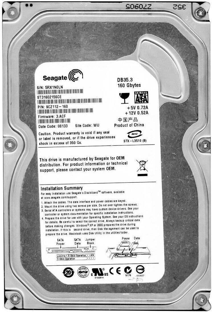 FESTPLATTE SEAGATE DB35.3 ST3160215SCE 160GB 2MB SATA II 7200U/min