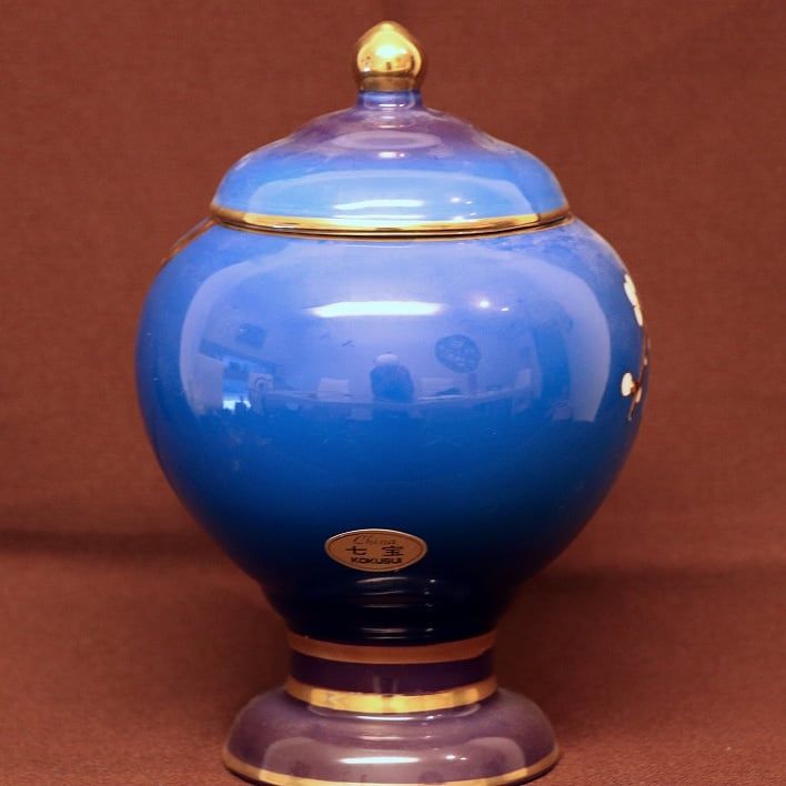 七宝・翠山作・黒翠・飾り壷・No.181012-14・梱包サイズ60