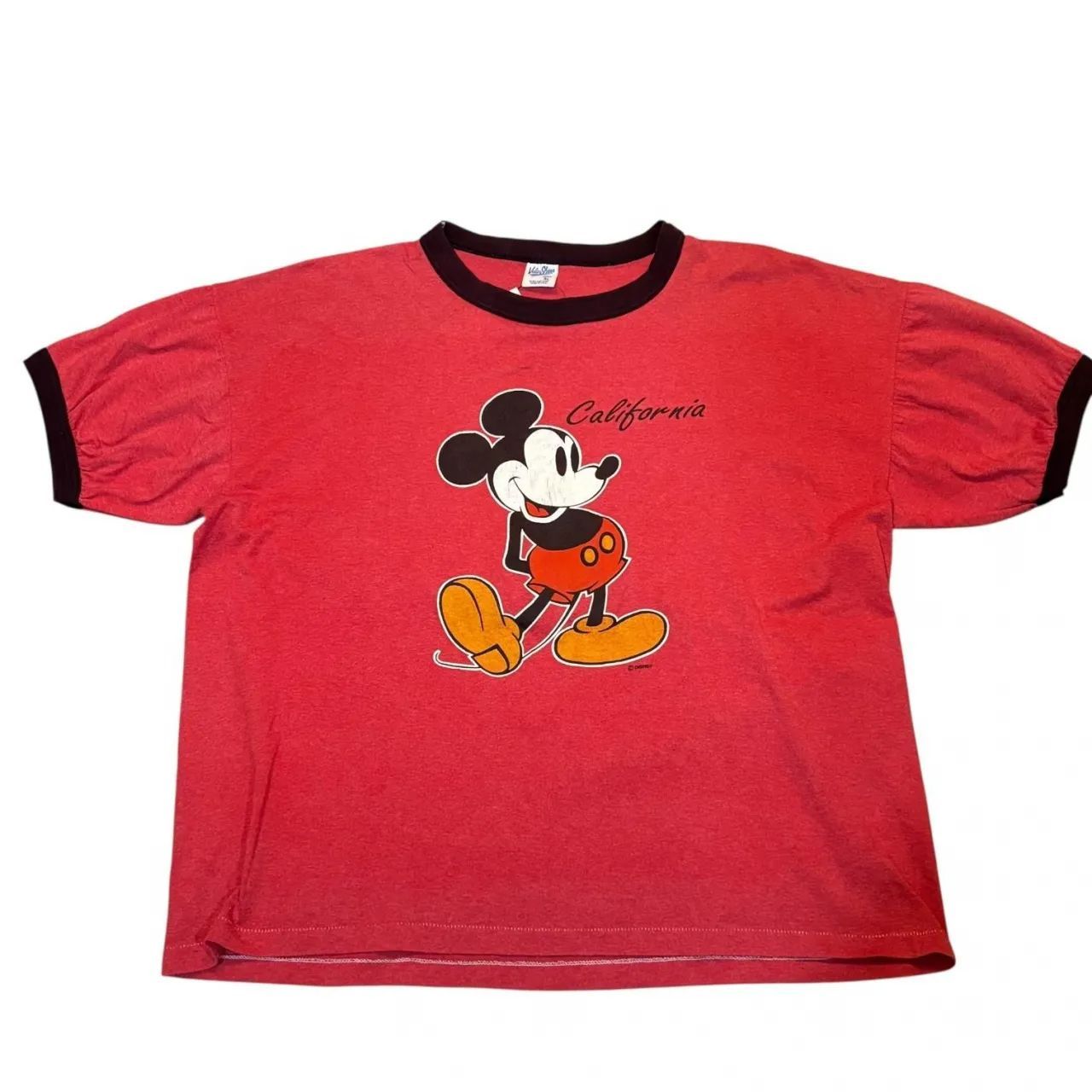 USA製 90s DISNEY MICKEY MOUSE OVER DYE S/S TEE XL 後染めトリム T 