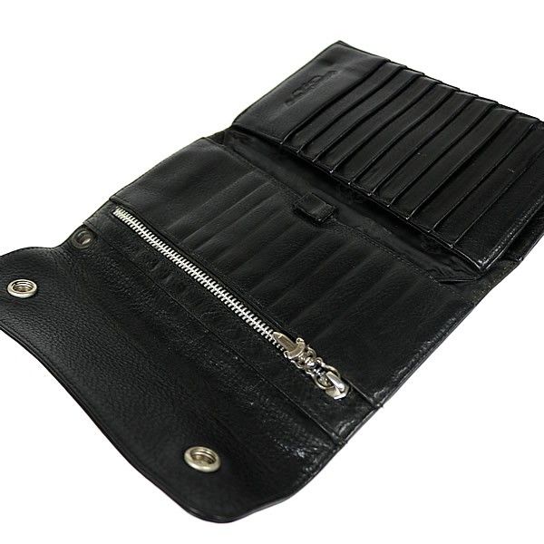 クロムハーツ 黒レザー三つ折り財布 銀色ボタン付きシルバー925 CHROME HEARTS 【極美品】CHROME クロムハーツ 3フォールド